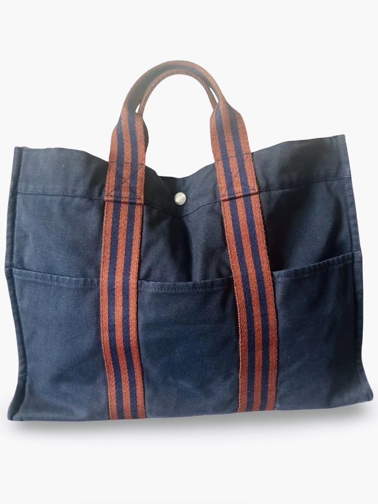 Hermes Fourre Tout Tote Bag In Navy Blue Canvas